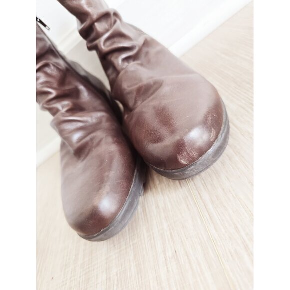 Remonte Brown Leather Side Zip Above Ankle Wedge Scrunch Boots Shoes 37 6 - Picture 5 of 10